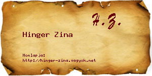 Hinger Zina névjegykártya